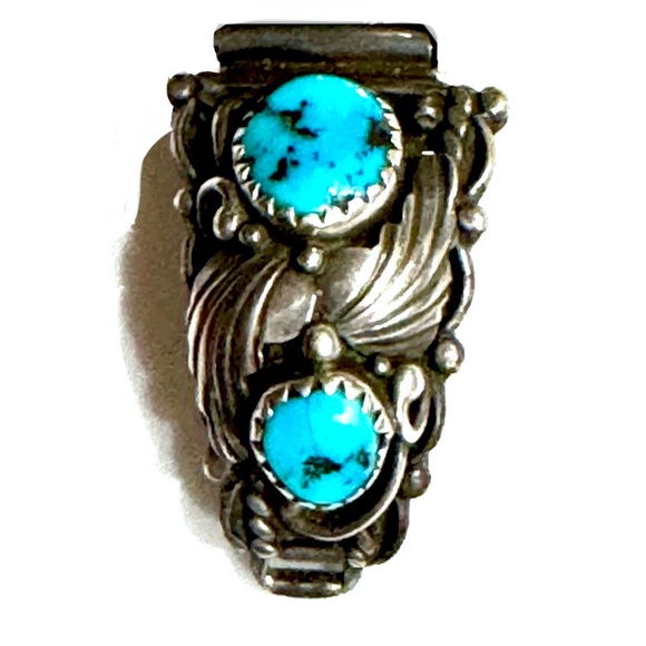 🦋 Vintage Navajo Sterling Silver Kingman Turquoise Watch Tips - Picture 4 of 6